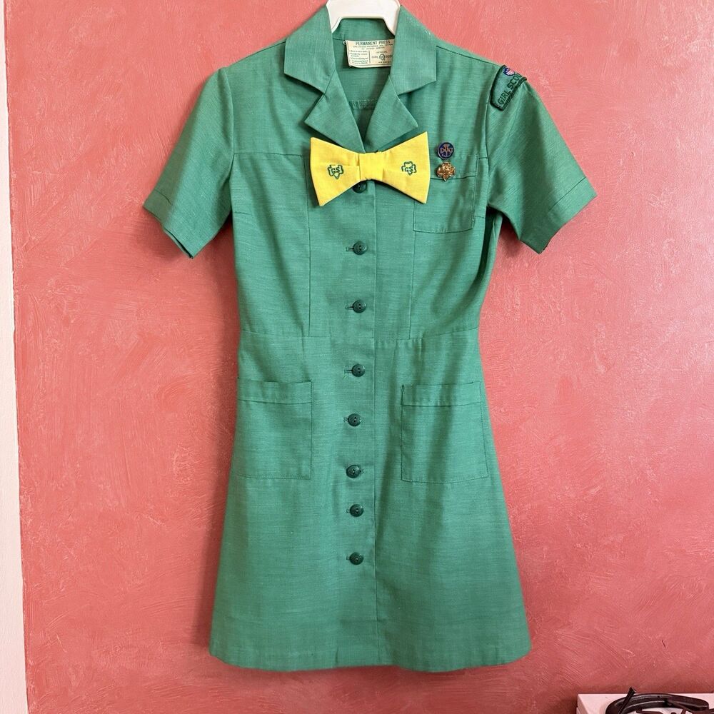 Vintage Girl Scout Uniform Dress w/ Bowtie And Girl Scout Patch